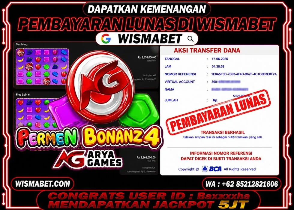 BUKTI KEMENANGAN Permen Bonanza Aryagames Rp5,000,000- LUNAS